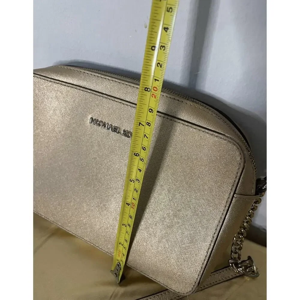Michael Kors Jet Set Metallic Pale Gold Crossbody Bag MK Logo